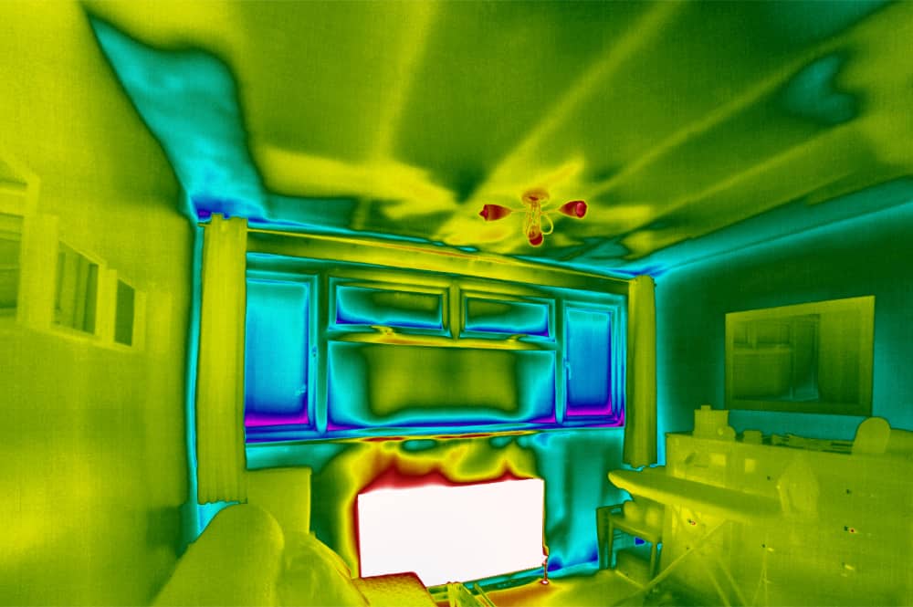 infrared home survey thermal image showing insulation missing in a ceiling