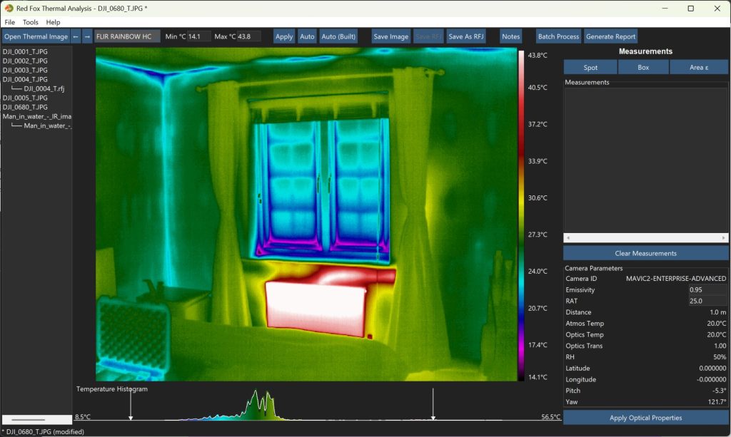 Thermal Analysis GUI showing interior of home, with radiator and window visible.
